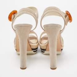Prada Light Grey Suede Platform Ankle Strap Espadrille Sandals Size 37.5