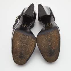 Pre Owned Prada Black Patent Leather Ankle Strap Platform Pumps Size 36