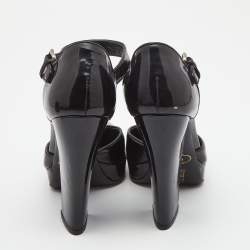 Pre Owned Prada Black Patent Leather Ankle Strap Platform Pumps Size 36