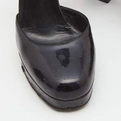 Pre Owned Prada Black Patent Leather Ankle Strap Platform Pumps Size 36