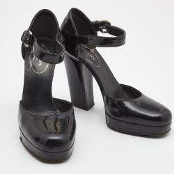Pre Owned Prada Black Patent Leather Ankle Strap Platform Pumps Size 36