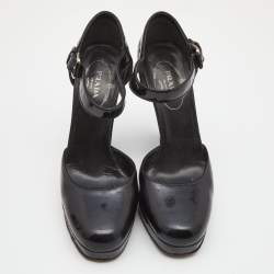 Pre Owned Prada Black Patent Leather Ankle Strap Platform Pumps Size 36