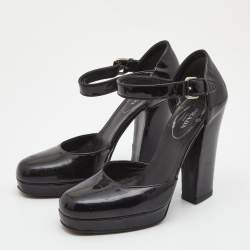 Pre Owned Prada Black Patent Leather Ankle Strap Platform Pumps Size 36
