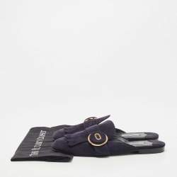 Prada Navy Blue Suede Fringe Details Flat Mules Size 40