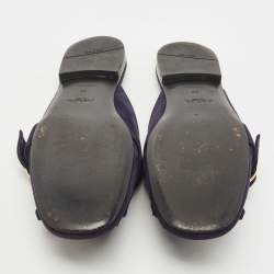Prada Navy Blue Suede Fringe Details Flat Mules Size 40