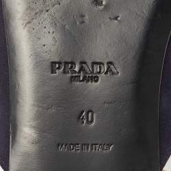 Prada Navy Blue Suede Fringe Details Flat Mules Size 40