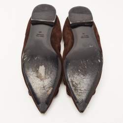 Pre Owned Prada Brown Suede Bow Zip Scrunch Ballet Flats Size 40