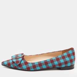 Pre Owned Prada Brown/Blue Fabric Check Buckle Detail Ballet Flats Size 40