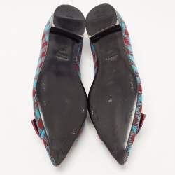 Pre Owned Prada Brown/Blue Fabric Check Buckle Detail Ballet Flats Size 40