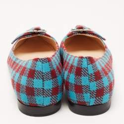 Pre Owned Prada Brown/Blue Fabric Check Buckle Detail Ballet Flats Size 40