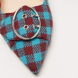Pre Owned Prada Brown/Blue Fabric Check Buckle Detail Ballet Flats Size 40