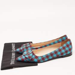 Pre Owned Prada Brown/Blue Fabric Check Buckle Detail Ballet Flats Size 40