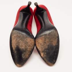 Pre Owned Prada Red Satin Round Toe Pumps Size 37