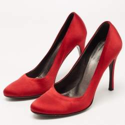 Pre Owned Prada Red Satin Round Toe Pumps Size 37