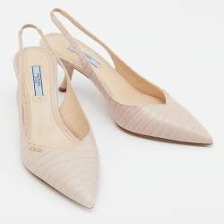 Pre Owned حذاء كعب عالي برادا جلد فضي مقدمة مدببة فتحة كعب مقاس 38