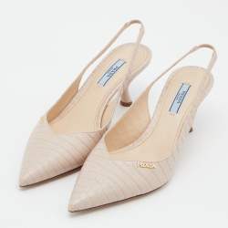 Pre Owned حذاء كعب عالي برادا جلد فضي مقدمة مدببة فتحة كعب مقاس 38