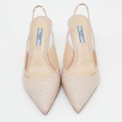 Pre Owned حذاء كعب عالي برادا جلد فضي مقدمة مدببة فتحة كعب مقاس 38