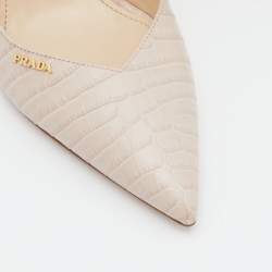 Pre Owned حذاء كعب عالي برادا جلد فضي مقدمة مدببة فتحة كعب مقاس 38