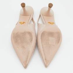 Pre Owned حذاء كعب عالي برادا جلد فضي مقدمة مدببة فتحة كعب مقاس 38