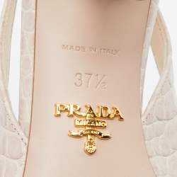 Pre Owned حذاء كعب عالي برادا جلد فضي مقدمة مدببة فتحة كعب مقاس 38