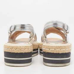 Prada Silver Leather Platform Slingback Sandals Size 36.5