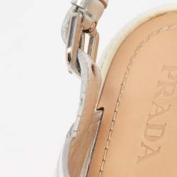 Prada Silver Leather Platform Slingback Sandals Size 36.5