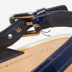 Pre Owned Prada Navy Blue Patent Leather Platform Slingback Sandals Size 36.5