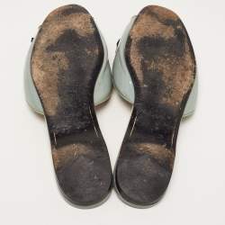 Prada Green Patent Leather and Canvas Bow Flat Slides Size 41