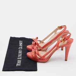 Prada Orange Patent Leather Bow Open Toe Slingback Sandals Size 37.5