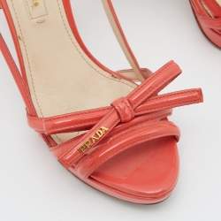 Prada Orange Patent Leather Bow Open Toe Slingback Sandals Size 37.5