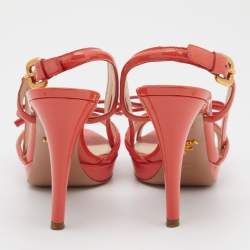 Prada Orange Patent Leather Bow Open Toe Slingback Sandals Size 37.5