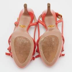 Prada Orange Patent Leather Bow Open Toe Slingback Sandals Size 37.5