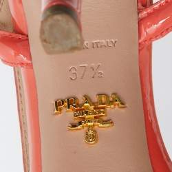 Prada Orange Patent Leather Bow Open Toe Slingback Sandals Size 37.5