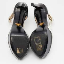 Prada Black/White Leather Open Toe T-Strap Platform Sandals Size 38