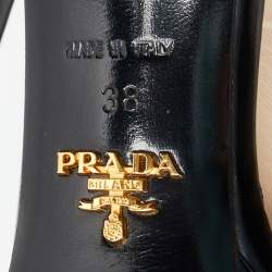 Prada Black/White Leather Open Toe T-Strap Platform Sandals Size 38