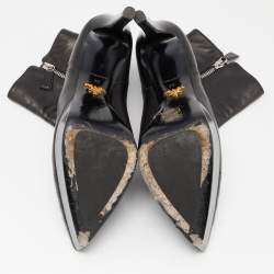 Pre Owned Prada Black Leather Platform Ankle Booties Size 38