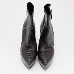 Pre Owned Prada Black Leather Platform Ankle Booties Size 38