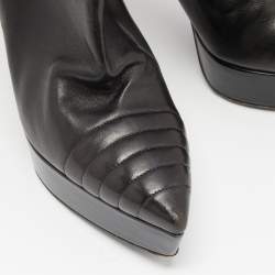 Pre Owned Prada Black Leather Platform Ankle Booties Size 38
