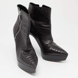 Pre Owned Prada Black Leather Platform Ankle Booties Size 38