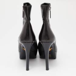 Pre Owned Prada Black Leather Platform Ankle Booties Size 38