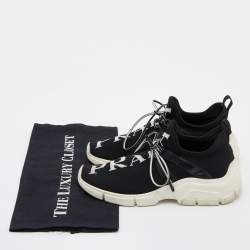 Pre Owned Prada Black Knit Fabric XY Logo Low Top Sneakers Size 35