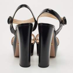 Pre Owned Prada Black Patent Leather Platform Ankle Strap Block Heel Sandals Size 38