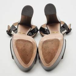 Pre Owned Prada Black Patent Leather Platform Ankle Strap Block Heel Sandals Size 38