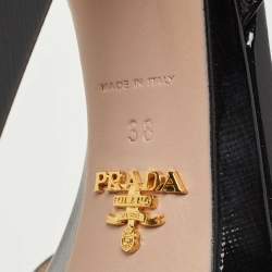 Pre Owned Prada Black Patent Leather Platform Ankle Strap Block Heel Sandals Size 38