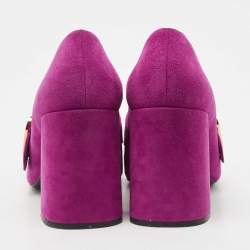 Prada Pink Suede Fringe Buckle Details Block Heel Pumps Size 38.5