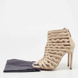 Pre Owned Prada Beige Suede Wavy Caged Open Toe Booties Size 38