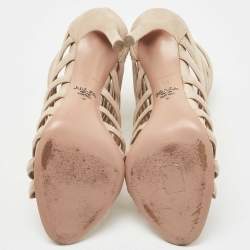 Pre Owned Prada Beige Suede Wavy Caged Open Toe Booties Size 38