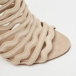 Pre Owned Prada Beige Suede Wavy Caged Open Toe Booties Size 38