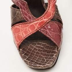 Prada Tricolor Croc Embossed Leather Platform Slide Sandals Size 39