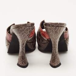 Prada Tricolor Croc Embossed Leather Platform Slide Sandals Size 39